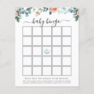 Tea Baby Shower Bingo Game Card