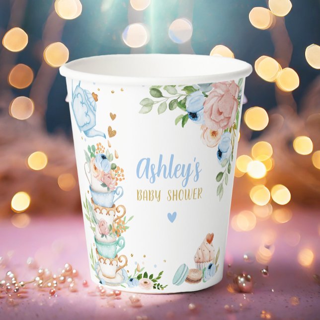 Tea Baby Shower Blue Flower Girl Baby is Brewing Paper Cups (Creator Uploaded)