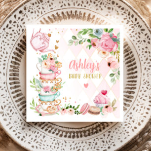 Tea Baby Shower Pink Flower Girl Baby is Brewing Napkin