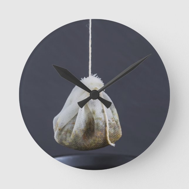 Tea bag is hung in a cup round clock (Front)