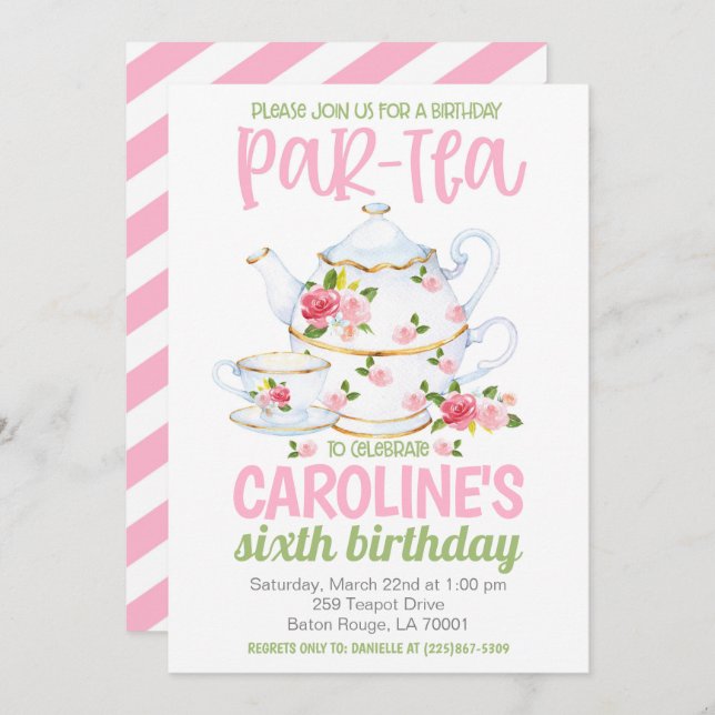 Tea Birthday Party Invitation (Front/Back)
