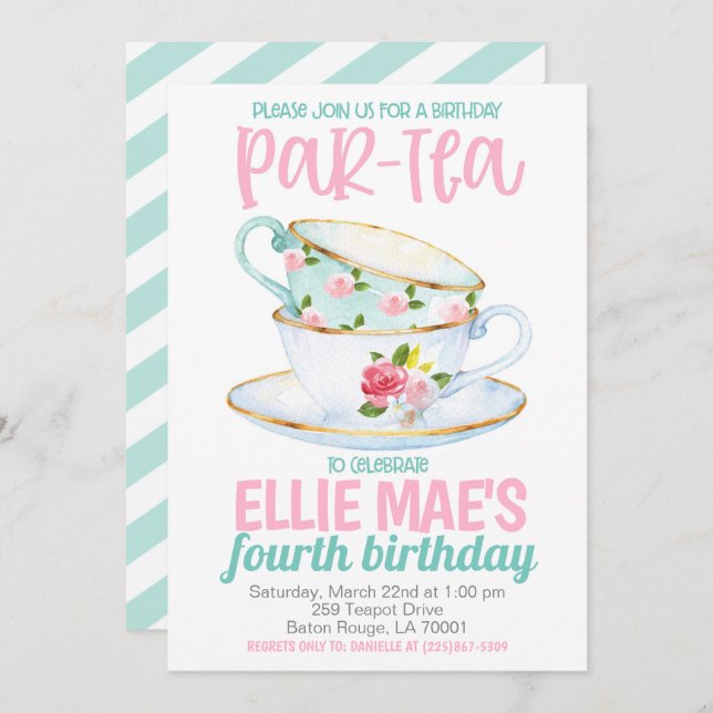 Tea Birthday Party Invitation (Front/Back)