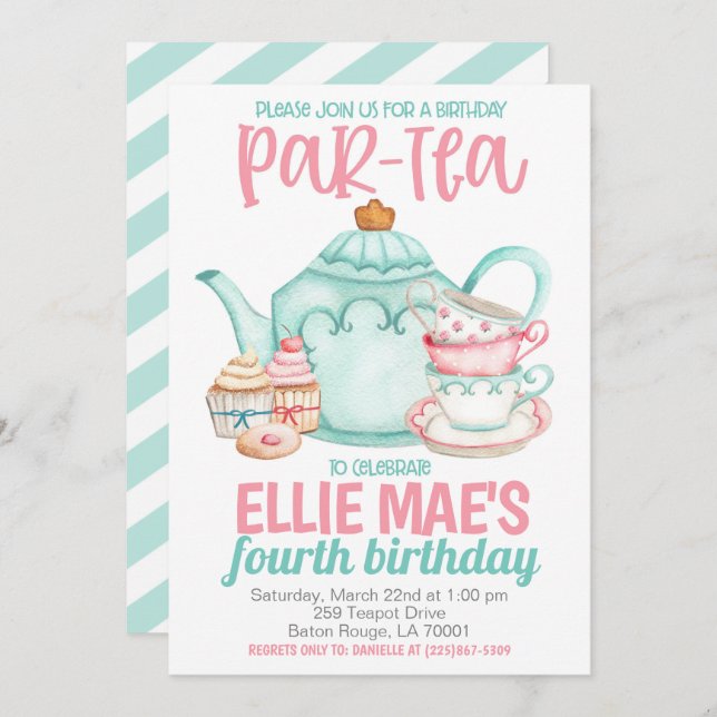 Tea Birthday Party Invitation (Front/Back)