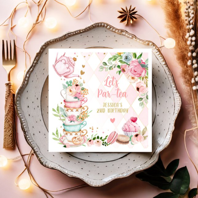 Tea Birthday Party Pink Flower Girl Par-tea Floral Napkin (Creator Uploaded)