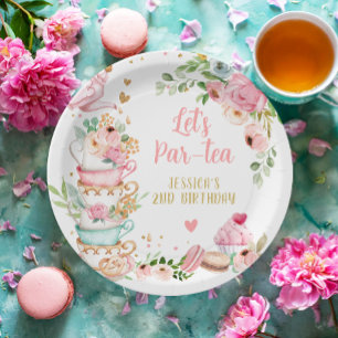Tea Birthday Party Pink Flower Girl Par-tea Floral Paper Plate