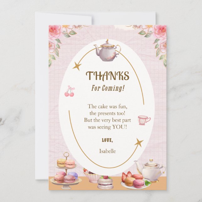 Tea Birthday Party Thank You Card (Front)