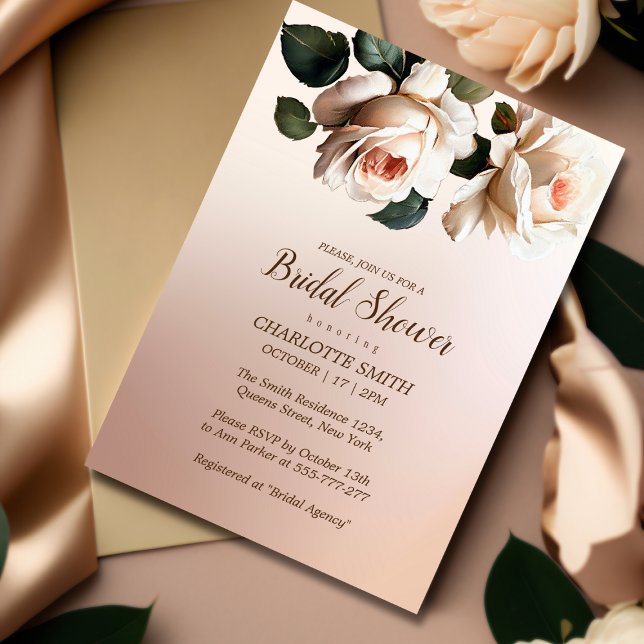 Tea Blush Beige Oil Rose Bridal Shower  Invitation (Creator Uploaded)
