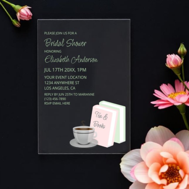 Tea & Books Bridal Shower Acrylic Invitations (Creator Uploaded)