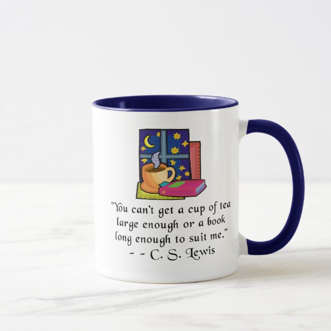 Tea & Books w Quote Ringer Mug, 6 colours, 2 sizes Mug (Right)