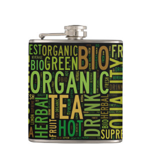 Tea breakfast text design -Customisable background Hip Flask