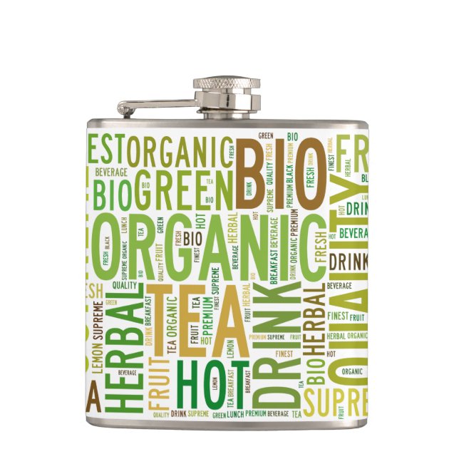 Tea breakfast text design hip flask (Front)