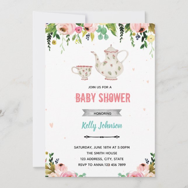 Tea brewing shower birthday invitation (Front)