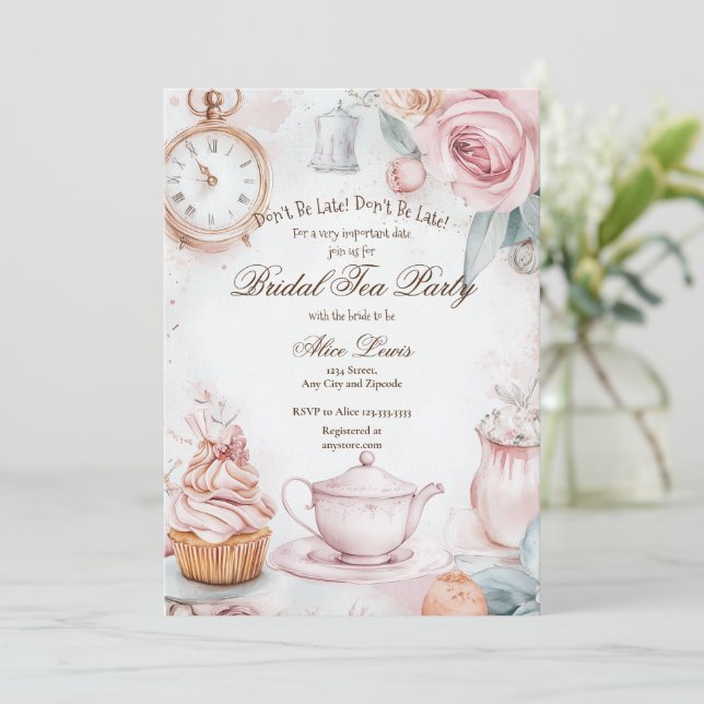 Tea Bridal shower invitation, Alice bridal tea Invitation (Standing Front)