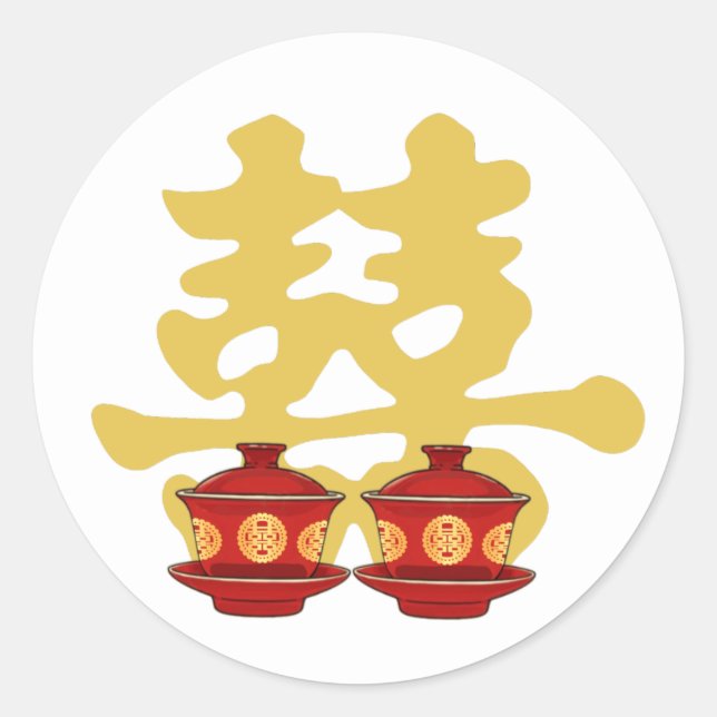 Tea Ceremony Chinese Wedding Invitations Classic Round Sticker (Front)