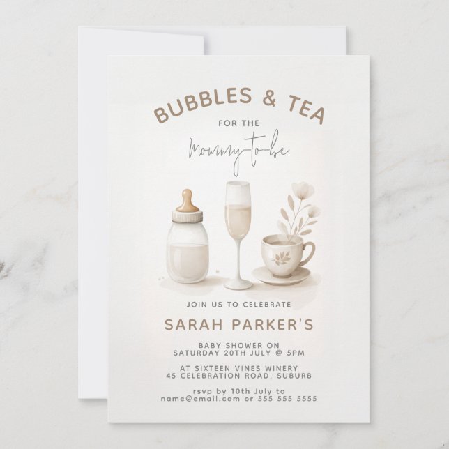 Tea & Champagne Neutral Baby Shower Invitation (Front)