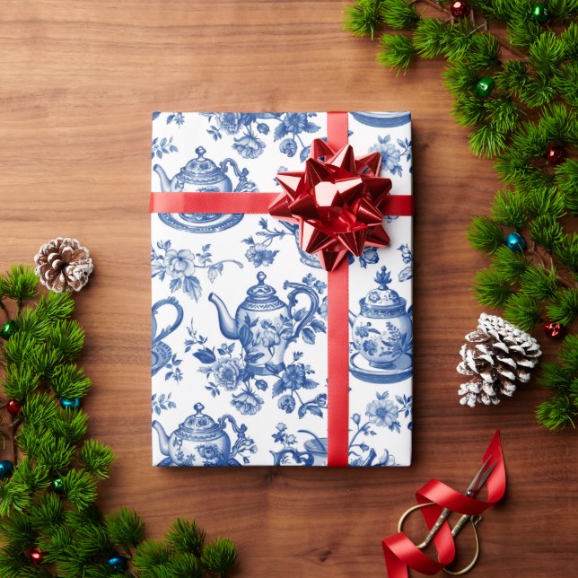 Tea Chinoiserie French Toile Du Jouy Pattern Wrapping Paper (Holiday Gift)