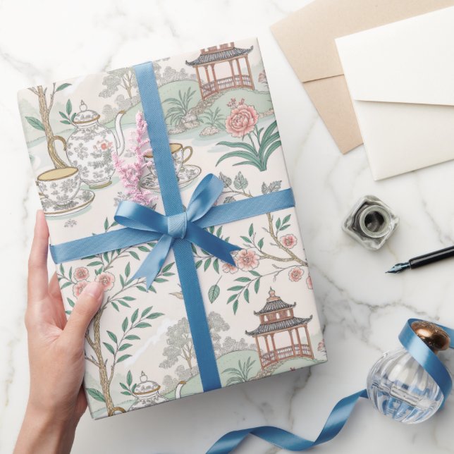 Tea Chinoiserie French Toile Du Jouy Pattern  Wrapping Paper (Gifting)