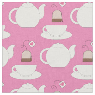 Tea Cup and Pot Cute Cafe Barista Fabric