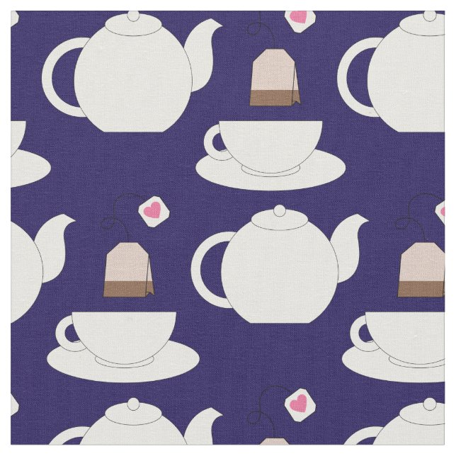 Tea Cup and Pot Cute Cafe Barista Fabric (Close Up)