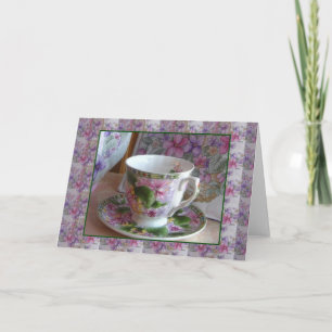 Tea Cup and Violet Bouquet Tea Cosy Greeting Card