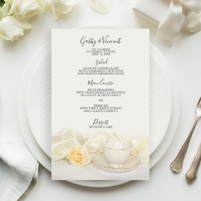 Tea Cup and White Rose  Wedding Menu (Creator Uploaded)