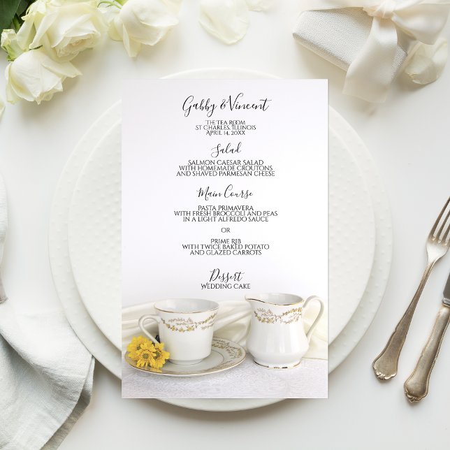 Tea Cup and Yellow Daisies Wedding Menu (Creator Uploaded)