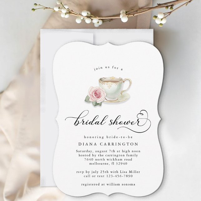 Tea Cup Bridal Shower Invitation – Blush Pink & Go (Tea Party Bridal Shower)