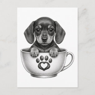 Tea Cup Dachshund Puppy  Holiday Postcard