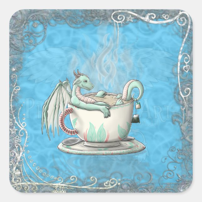 Tea Cup Dragons: Peppermint Square Sticker (Front)