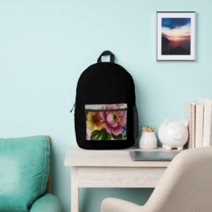 Tea Cup Floral Bouquet Printed Backpack