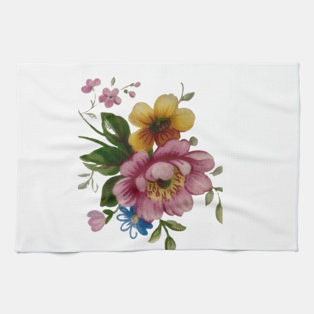 Tea Cup Floral Bouquet  Tea Towel (Horizontal)