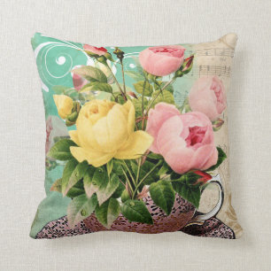 Tea cup flowers cushion