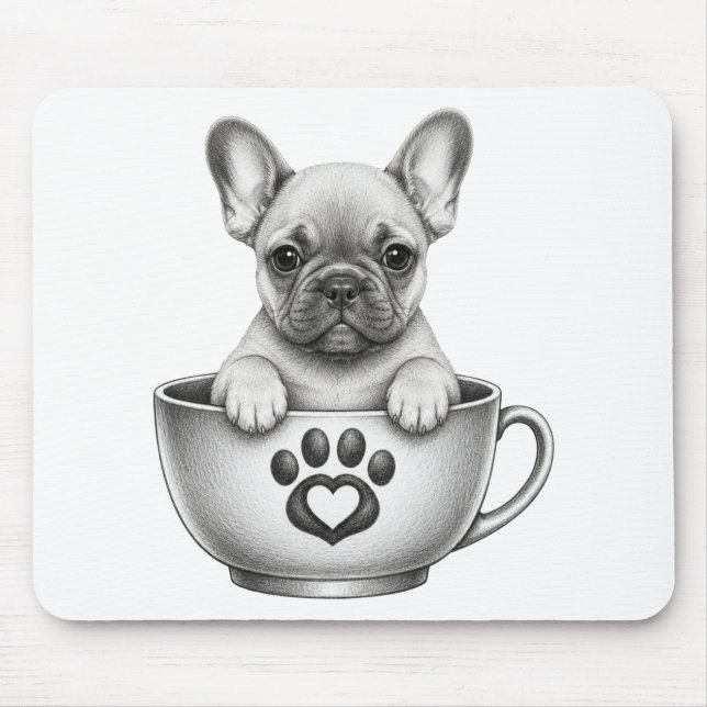 Tea Cup French Bulldog Puppy Mouse Pad (Front)