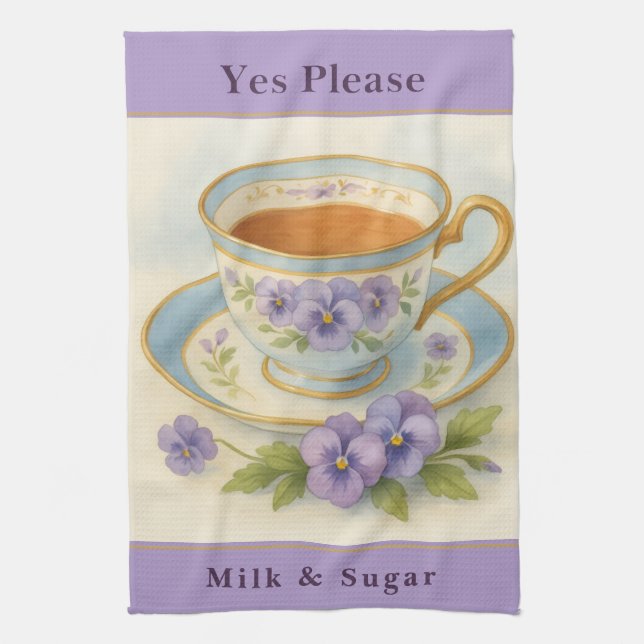 Tea Cup Kitchen Tea Towel (Vertical)