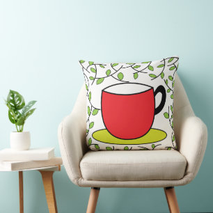 Tea Cup Leaves Throw Pillow