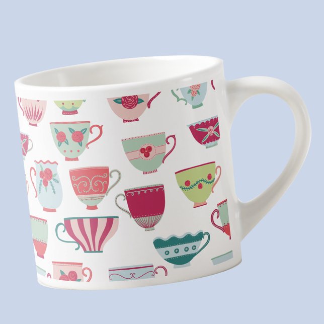 Tea Cup Modern Vintage Espresso Cup (Retro tea cup pattern espresso cup)