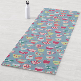 Tea Cup Pattern Blue Yoga Mat