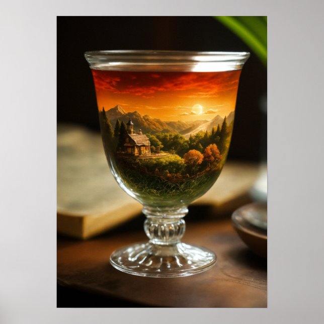 "Tea Cup Realms: Photorealistic Landscape Elegance Poster (Front)
