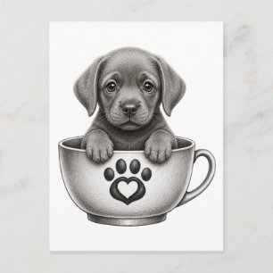 Tea Cup Silver Labrador Retriever Puppy  Holiday Postcard