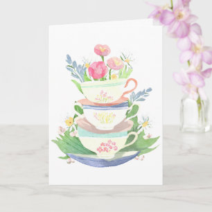 Tea cup stack in pastel with flowers card