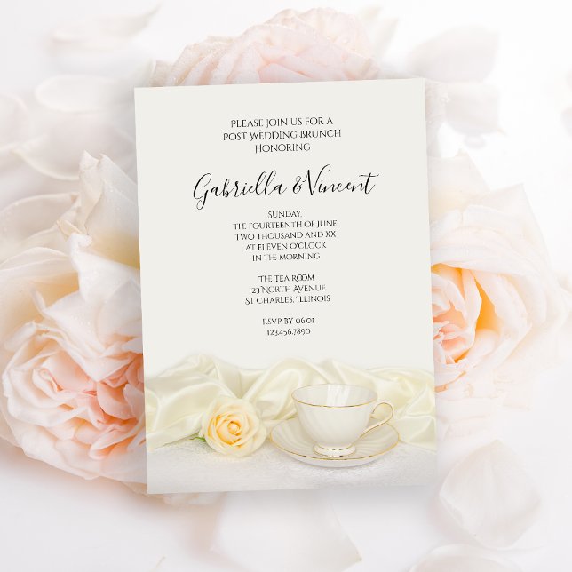 Tea Cup with White Rose Flower Post Wedding Brunch Invitation (Creator Uploaded)