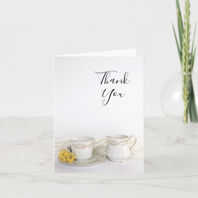 Tea Cup with Yellow Daisies Wedding Thank You Card (Front)