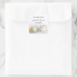 Tea Cup Yellow Daisies Wedding Thank You Favour Ta Square Sticker