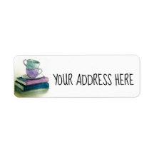 Tea cups and books return address label