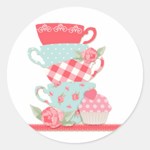 Tea Cups and Roses Classic Round Sticker