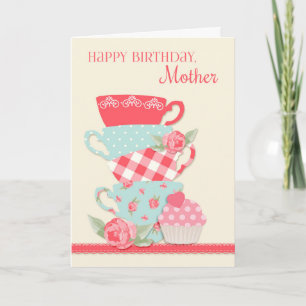 Tea Cups and Roses, Happy Birthday Mother Card