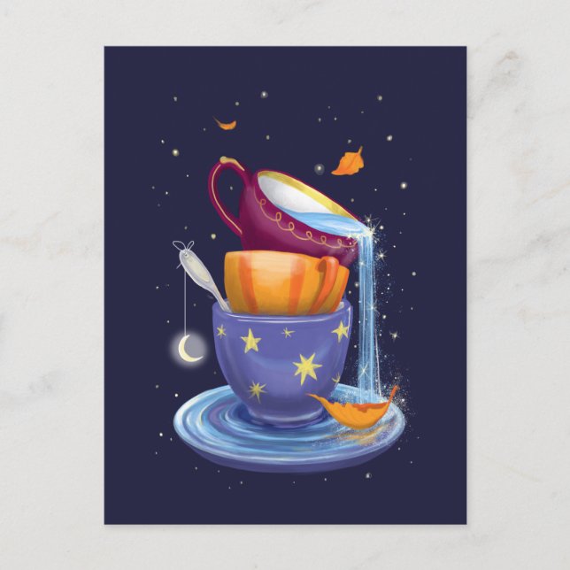 Tea cups Fall Whimsical Postcard (Front)