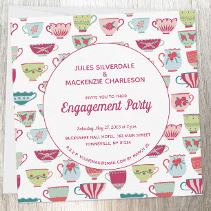 Tea Cups Modern Vintage Engagement Invitation