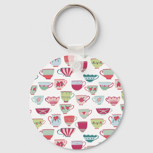 Tea Cups Modern Vintage Key Ring (Front)