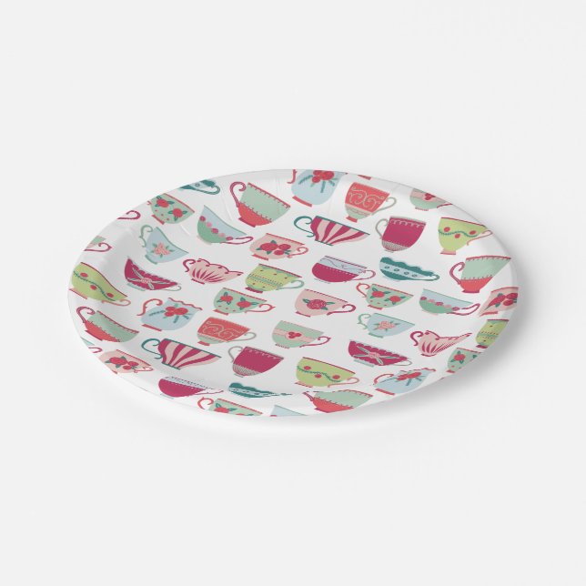 Tea Cups Modern Vintage Paper Plate (Angled)